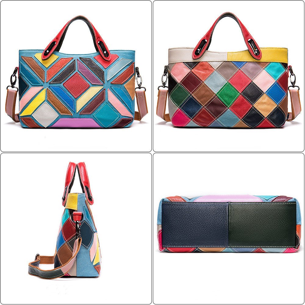 Colored Lady's Handbag With Cowhide Stitching Top Layer