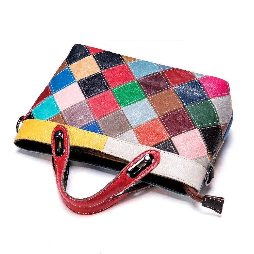 Colored Lady's Handbag With Cowhide Stitching Top Layer