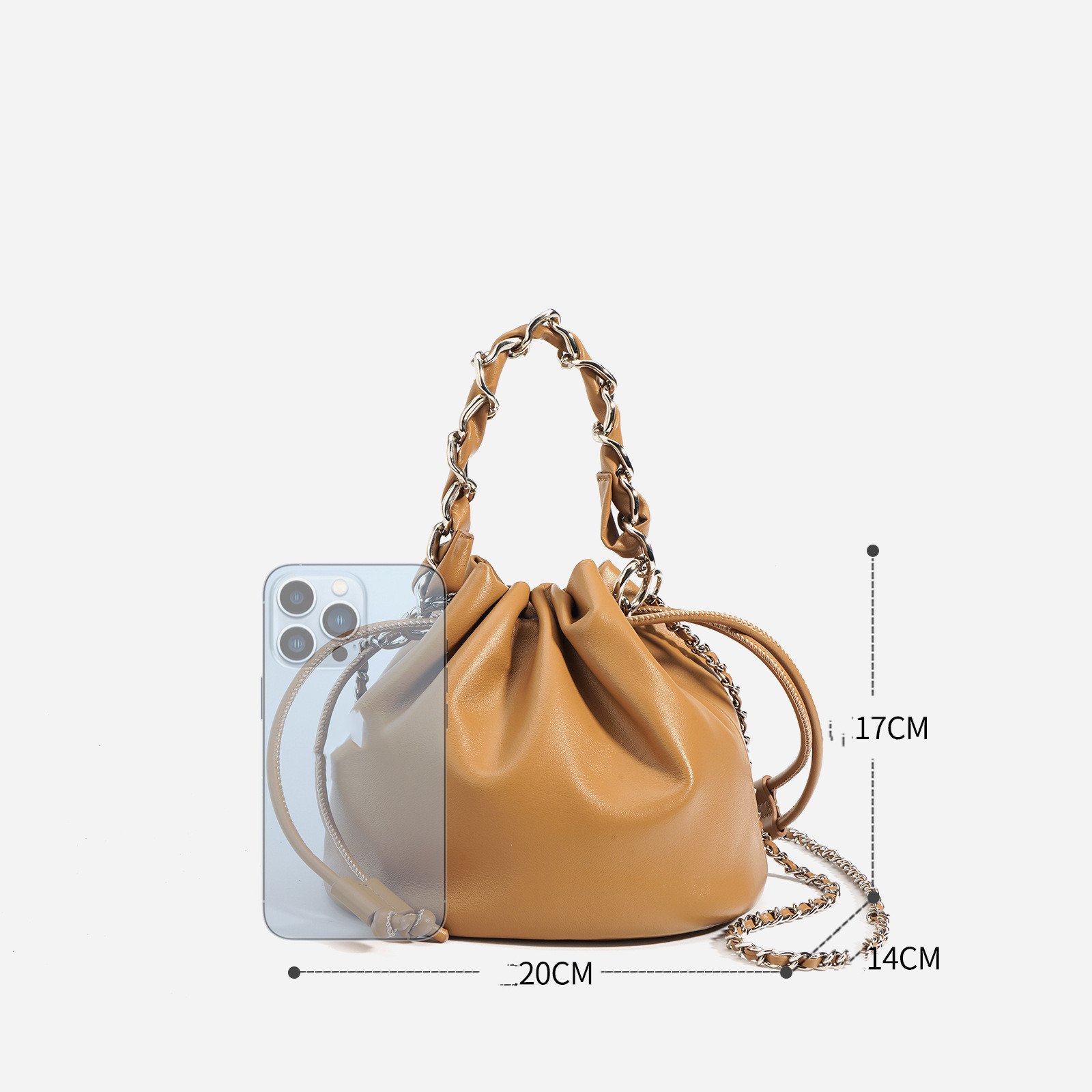Women's Fashion Leather Drawstring Crossbody Bucket Bag