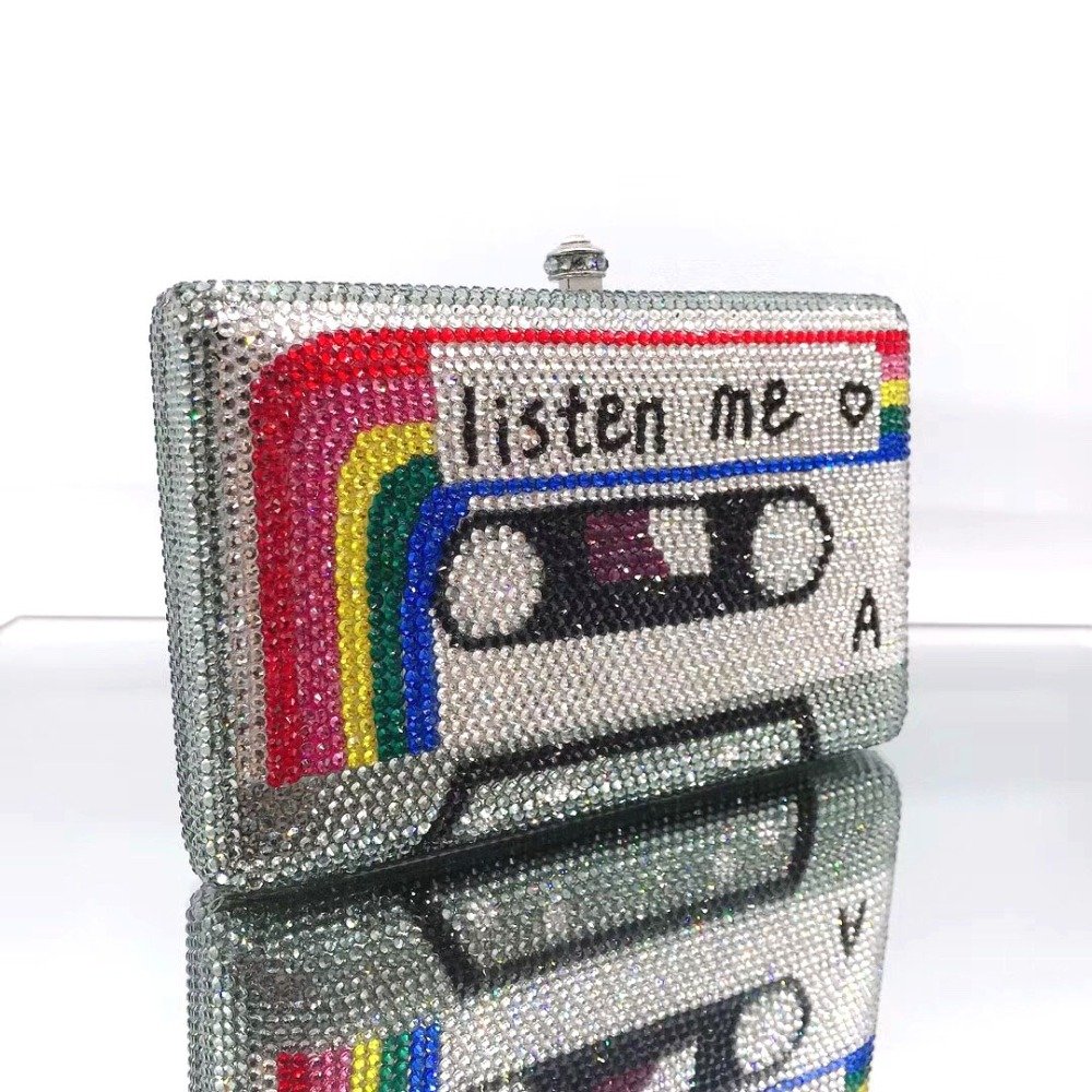Cassette Tape Clutch Women Crystal Evening Bag